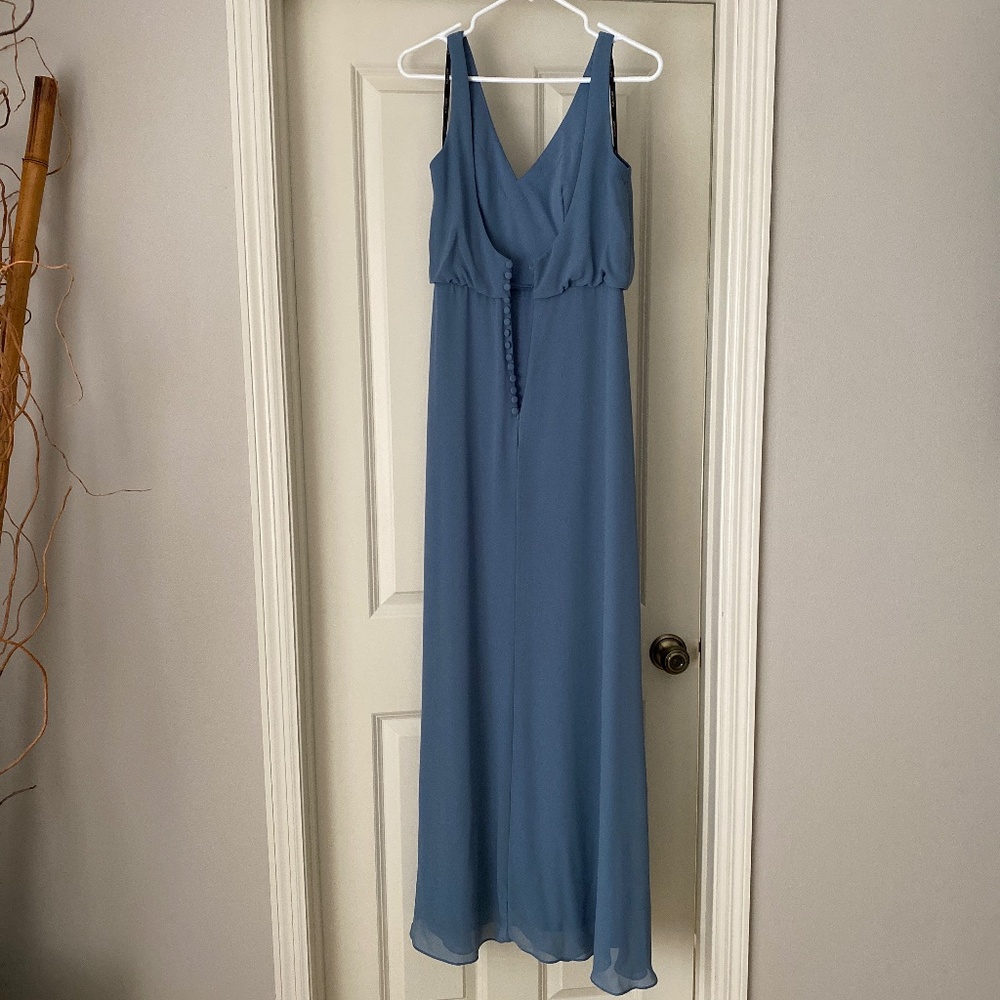 Slate Blue long  Bridemaid Dress Levkoff